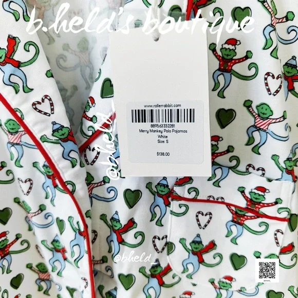 Roller Rabbit Merry Monkey Polo Pajamas in White XS & S Dreamland Day 1 New NWT - Picture 6 of 17
